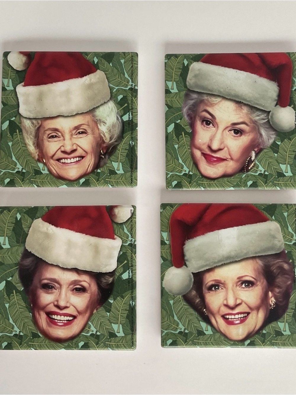 Golden Girls Dorothy Rose Blanche Sophia Santa Hat Christmas Drink Coaster Set
